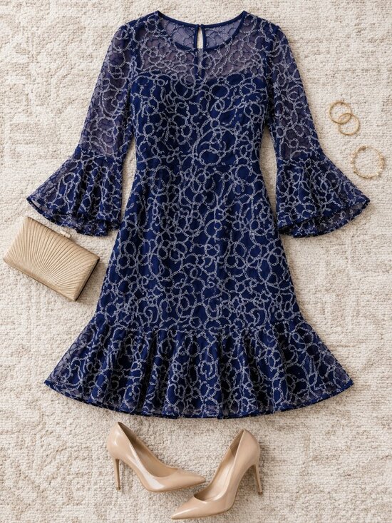 Jessica Howard Dresses & Skirts - Jessica Howard Illusion-Yoke Flounce-Hem Mini Dress Size 8 Blue NWT Party Date